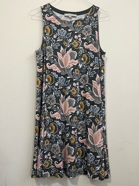 Ann Taylor Loft Floral Shift Dress Sz L Sleeveless Jersey Knit Stretch Comfort